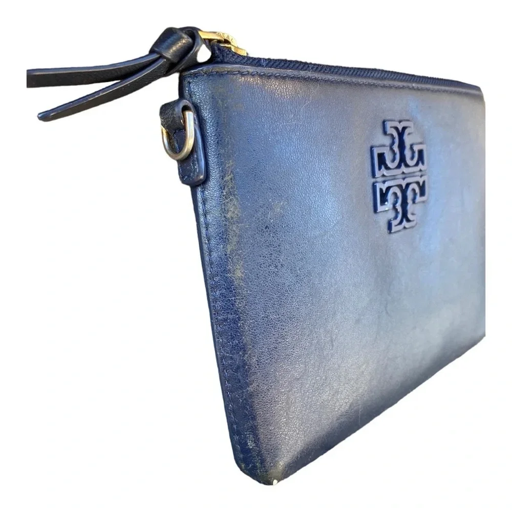 Tory Burch Leather half zip wallet Navy